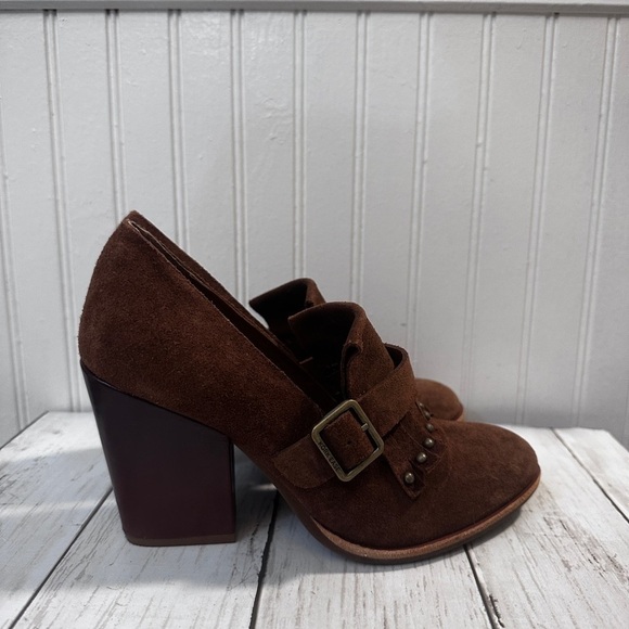 Kork-Ease Brown Suede Heeled Oxford Shoes Fringe and Buckle Women’s Size 6.5M - Picture 5 of 12